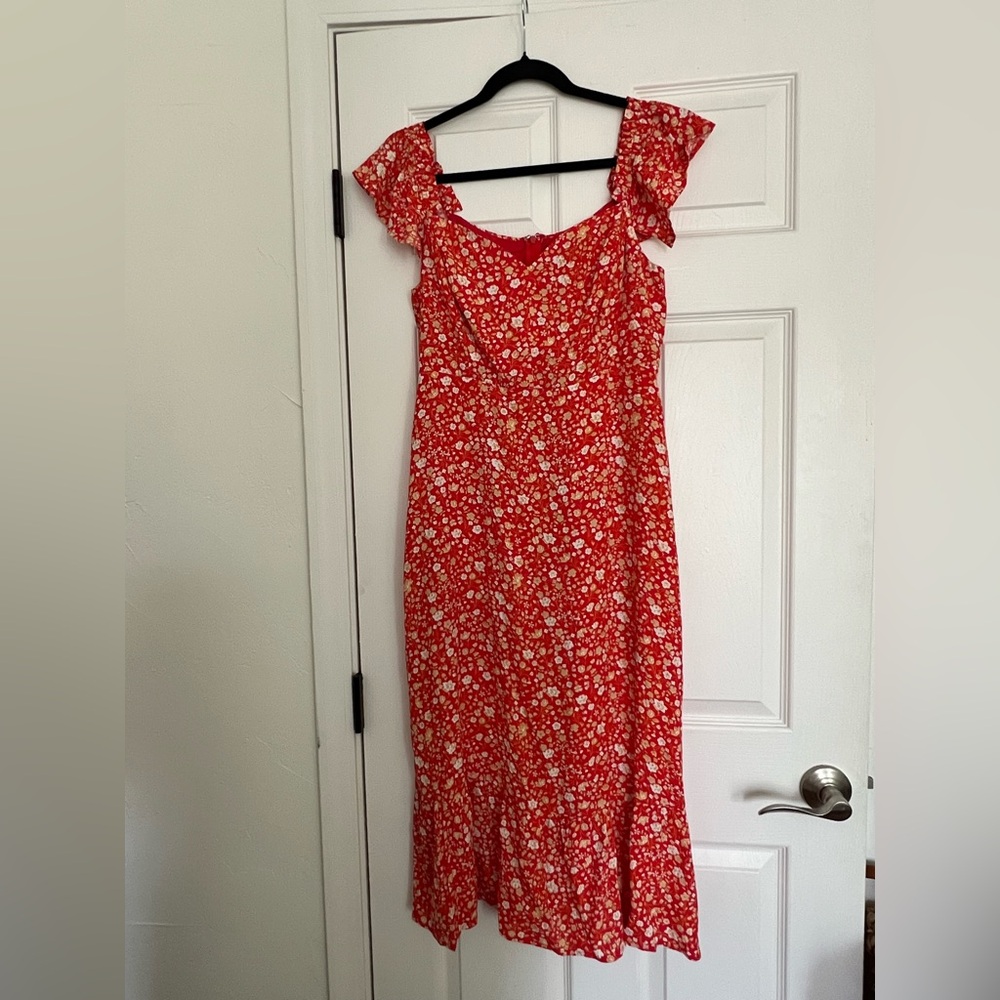 Lulus Red Floral Midi Dress | Looks like Reformation